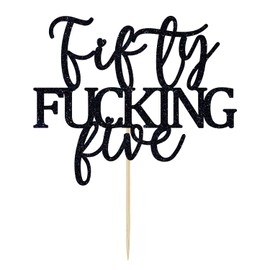 Fifty Fucking Five Cake Topper - Happy 55th Birthday Cake Decor - Cheers to 55 Years Birthday Party Decorations Supplies, Black Glitter