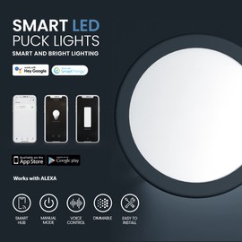 EShine 6 Pack Black Smart Dimmable LED Puck Lights Compatible with Alexa, Google - Cool White (6000K)