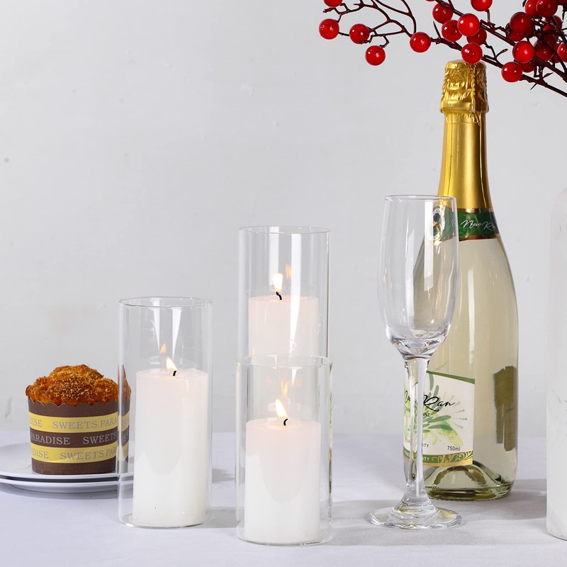 Shihanee White Pillar Candles and Glass Cylinder Vases Clear Cylinder