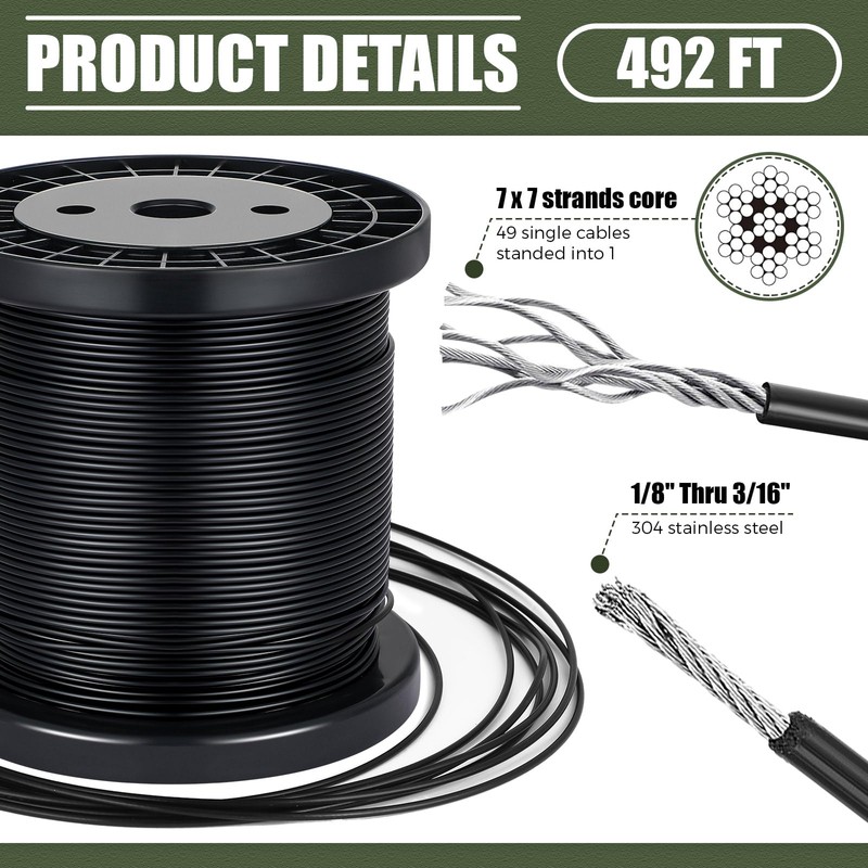 Therwen 492 Feet 304 Stainless Steel Vinyl Coated Wire Rope
