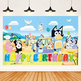 Happy Birthday Backdrop for blueys Party Decorations Photo Backgroud for blueys Birthday Party Supplies, Girls Boys Kids Happy Birthday Banners 50x32 inch