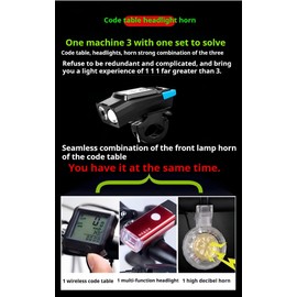 3-in-1Multi Functional Bike Light 800 lumens Nighttime Speedometer, Horn, Lights, Bike Light Speedometer, Waterproof Bike Headlight and taillight Set, Bike Accessories,Bike Speedometer