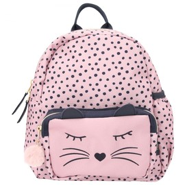 Depesche 11915 Princess Mimi Backpack in Light Pink, Polka Dot Pattern, a Cat Face and Small Ears, Daypack with Main Compartment, Front Pocket, Padded Straps and a Plush Pendant
