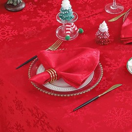 Honellaty Christmas Red Napkins, Jacquard Heavy Weight and Wrinkle Resistant Napkin with Snowflake Patterns, Damask Napkin Set for Dining Room & Holiday (Set of 4) Red 20" x 20" Inch