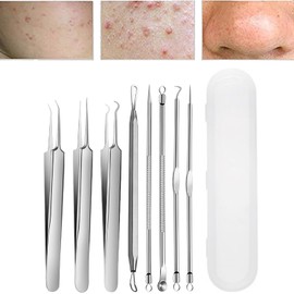 Doyime Square Bottle Remover Tweezers [Set of 8] Tip 0.004 inch (0.1 mm) Wide Precision Tweezers Pore Care Kit Ultra Fine Tweezers General Purpose Tweezers for Blackhead Removal, Acne Removal, Corn