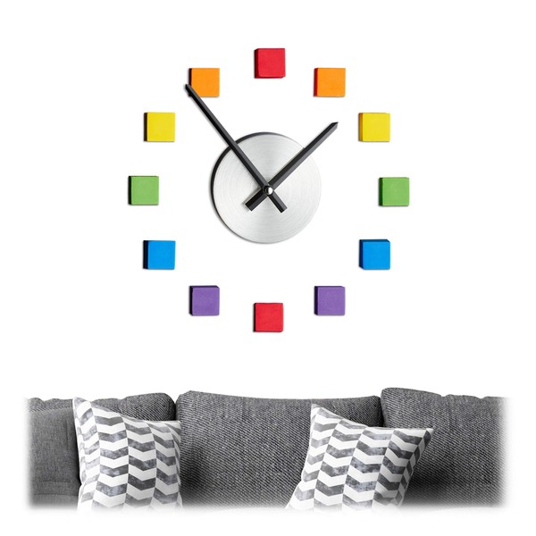Relaxdays, Clock Wall Sticker, Rainbow Dial, Variable, Children's and Living Room, Colourful, 70% foam 30% iron, Wanduhr DIY B