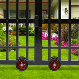 2 Pack Gate Rollers, 6" Heavy-Duty Rolling Gate Wheel with U-Bolts, 500lb Capacity Rubber Wheel Carrier for Fence Gates, Driveway Gates, Metal Pipe Gates.