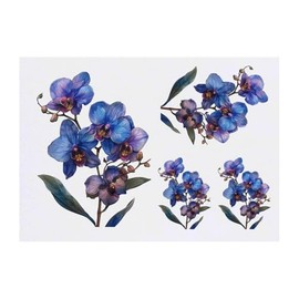 4 x 'Blue Orchids' Temporary Tattoos - Water Resistant, Skin-Safe, Non-Toxic Transfers, Mixed Sizes (TO00076482)
