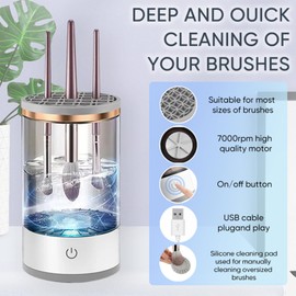 Makeup Brush Cleaner Machine, Upgraded Portable Electric Makeup Brush Cleaner Machine, Automatic Cosmetic Brush Cleaner for Quick & Efficient Cleaning, Suitable for All Brush Sizes(White)