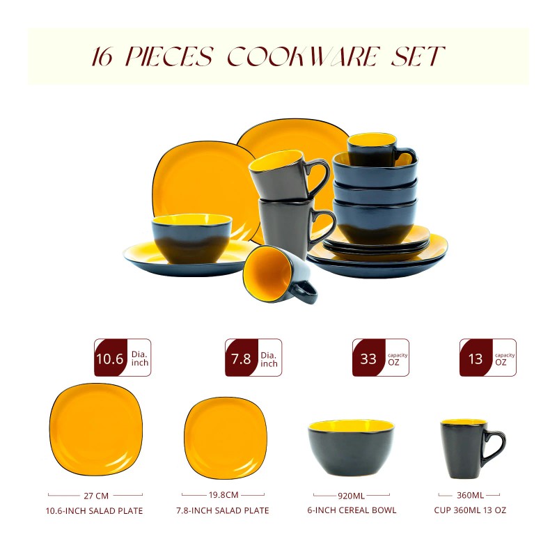 Wedding Decoration Ceramic Square Shape Serving Plates Stoneware Yellow and