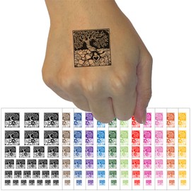 Tree of Life with Hidden Animals in Roots Temporary Tattoo Water Resistant Fake Body Art Set Collection - Black (One Sheet)