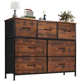 OLIXIS Dresser for Bedroom, 7 Storage Fabric Drawers, Metal Frame and Wooden Top, Tall Storage Drawer Dresser for Closet with Easy Pull Handles for Living Room, Entryway, Small Space Rust