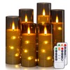 Yeelida Grey Flameless Candles with Remote and String Light, 2.2"x