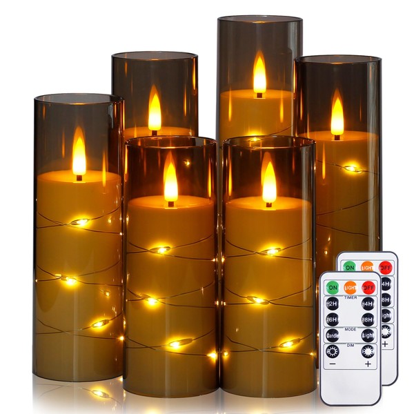 Yeelida Grey Flameless Candles with Remote and String Light, 2.2"x