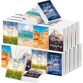 Outus 50 Pack Christian Pocket Tissues Travel Size 4 Ply Small Bible Verse Facial Tissues Individual Bulk 400 Sheets Inspirational Religious Gift for Church Coworker Wedding Travel (Scenery Style)