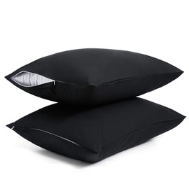 Cotton Pillow Protectors/Cases Queen Size with Zipper 4 Pack Black Color,Cooling & Breathable Bed Pillow Protectors Set of 4 Pillow Cases Cover (Queen Size 20" x 30")