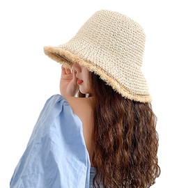 XGOPTS Women Straw Bucket Hat Short Brim Straw Hat Sun Visor Hats UV Protection Beach Hat for Summer Outdoor Ladies Girls