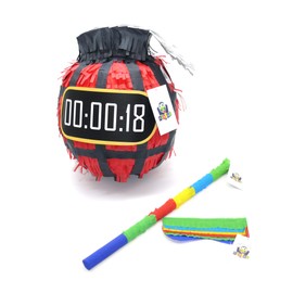 Nislai® Bomb Pinata Set, Ideal for the Boy's Birthday Party, Pinata Birthday, Pinata Gift, for Birthday or as Decoration, Choice of Colours: Green, Red, Blue, Silver (Red)