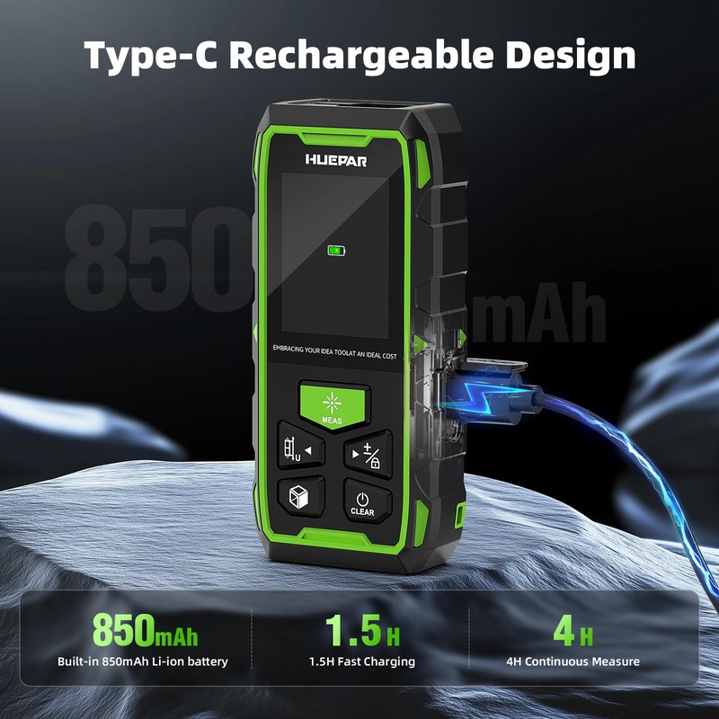 Huepar Professional Dual Laser Measuring Tool 393ft, Rechargeable Bilateral Laser