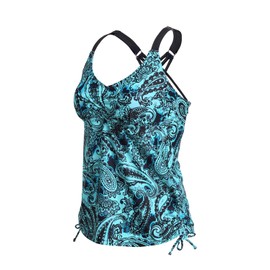 Tempt Me Women Tankini Top Only V Neck Swim Tops Tummy Control Bathing Suit Top No Bottom, Blue Paisley, X-Large