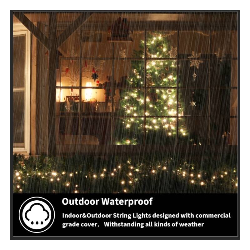 LAMPHOME 105FT 360 LED Outdoor String Lights Warm White,Extendable Holiday