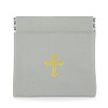 Squeeze Top Rosary Pouch Gray Vinyl with Gold Cross Imprint