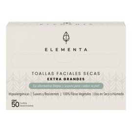 Elementa Toallas Faciales Secas Extra Grandes Desechables Rostro Limpio Bacterias Hipoalergénicas 100 Biodegradables Toallitas Desmaquillantes Skin