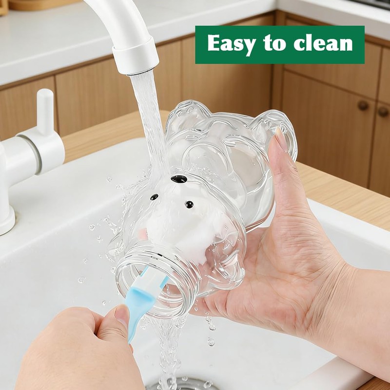 Cute Bear Glass Tumbler with Lid and Straw, 20oz 500ml
