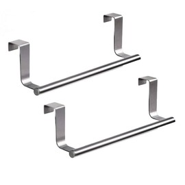 Yitobici Towel Holder, Tea Towel Holder without Drilling, Towel Rail Door Hanging for Bathroom and Bedroom, 23 cm Door Towel Holder Kitchen Pack of 2 (Silver)