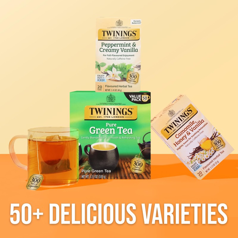 Twinings Peppermint & Creamy Vanilla Herbal Tea Individually Wrapped Bags,