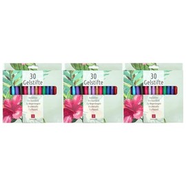 TerCasa 998701-2 Gel Pens, 3 x Sets of 30, 3 Cases with 30 Gel Pens Each with Glitter, Rainbow, Metallic, Standard and Pastel Colour Effects, 90 Gel Pens for Soft Writing