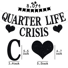 Black Glitter Quarter Life Crisis Banner, Fun Birthday Bunting Sign, Happy 25th/30th Birthday Party Decoration Supplies, Birthday Party Backdrop