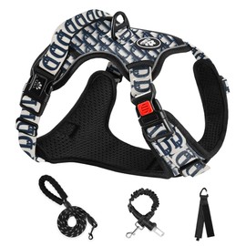 NESTROAD No Pull Dog Harness,Adjustable Oxford Dog Vest Harness with Leash,Reflective No-Choke Pet Harness with Easy Control Soft Handle for Medium Dogs(Medium,Vintage Blue)