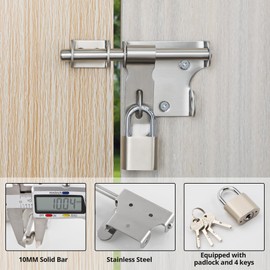 Sayayo Slide Bolt Latch Lock 4 Inch Heavy Duty Stainless Steel Barrel Bolt Latch Include Padlock, Thickened Sliding Door Lock Latch with Padlock for Wooden Gates Garden Shed Locks Brushed
