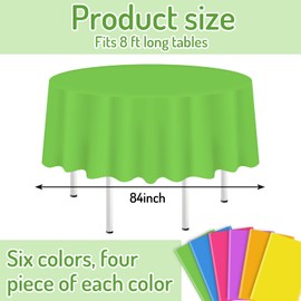Whaline 24Pcs Neon Color Plastic Tablecloth 6 Fluorescent Colors Round Table Cover Waterproof Table Cloth for Party Decoration Supplies, 84 Inch