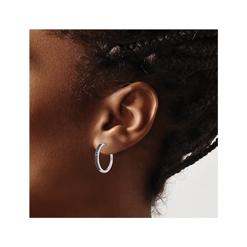 Black Accent Diamond Hoop Earrings in Sterling Silver (4/5 Inch