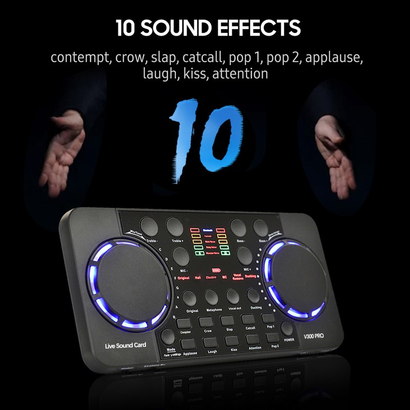 V300 Pro Live Sound Card Multifunctional Rechargeable BT Sound Card