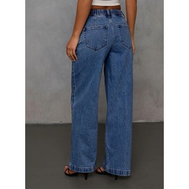 Sidefeel Women's Wide Leg Jeans Drawstring Baggy High Waisted Stretchy Elastic Waist Sweatpant Jeans Size 10 Blue