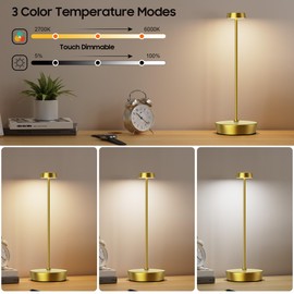 Sikevht 2Pack Cordless LED Table Lamp，Rechargeable Battery Operated Table Light, 3 Color Stepless Dimmable Table Lamp, Portable Table Light for Outdoor/Restaurants/Patio