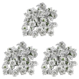 Cabilock 150 Piezas Cabezas De Flores De Rosa De Seda Artificial Plateadas 1.77 Pulgadas para Decoración De Manualidades Sombreros Álbumes Bodas Y Fiestas