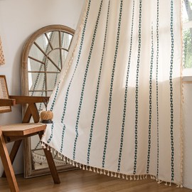 Sutuo Home - Cortinas bohemias de 63 pulgadas de longitud para recámara, sala de estar, bolsillo para barra, filtro de luz, bordado de rayas bohemias, semi opacas, decoración de granja, 1 panel de 52
