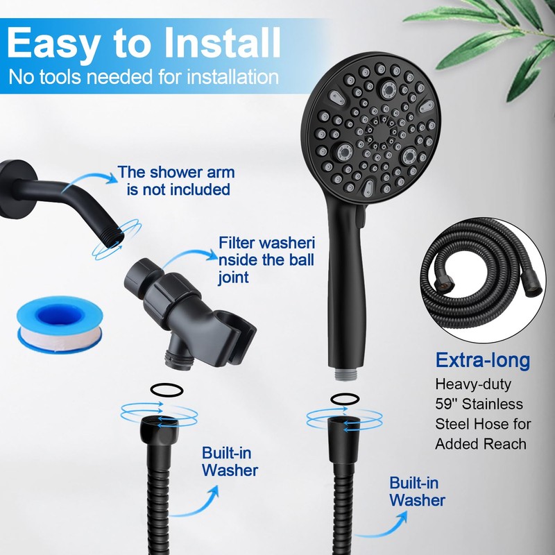 Wosaisius High Pressure Handheld Shower Head, Detachable Showerhead with Handheld