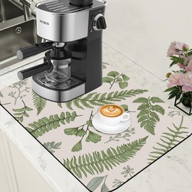 POIUBLE Leaves and Herbs Dish Drying Mat for Kitchen Counter Coffee Bar Mat Hide Stain Absorbent Rubber Backed Dish Drainer Rack Pad Coffee Maker Espresso Machine Table Accessories 15.7 x 23.6 Inch