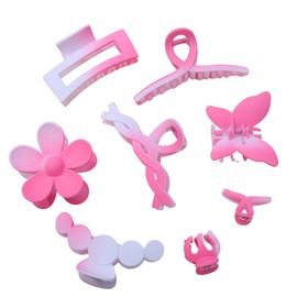 Hair Clips for Women, 8 Pieces, Thick Hair Accessories, Multi-Style Neutral Colors，Pink Claw hair clip for Girls,Non Slip Jaw Clips Flower Banana Butterfly Claw Clips