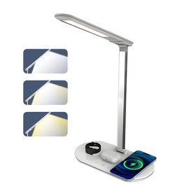 Reankani Wireless Charging LED Desk Lamp for Home Office Adjustable Dimming Rotatable Foldable Perfect for Desktop Reading Studying Working 15W Power White