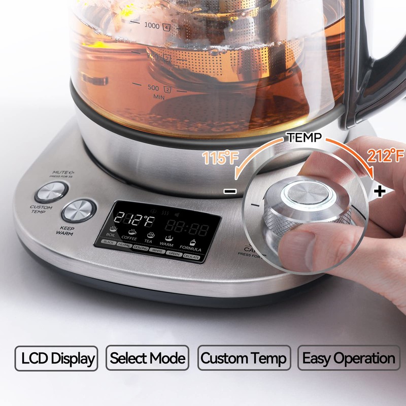 Mecity Electric Tea Kettle with Removable Infuser, 9 Preset Brewing