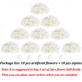 BLOSMON Hydrangea Artificial Flowers Ball Centerpieces 10 Pcs Fake Flowers White Silk Hydrangea Flower Balls Faux Hydrangeas Floral Arrangements Bouquet for Wedding Home Room Table Decoration