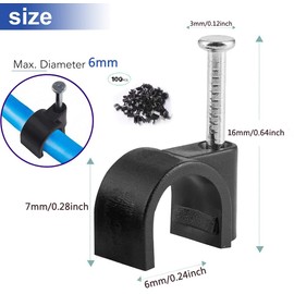 Round Cable Clips, 100Pcs 6MM Electrical Cable Wall Clip - Nail Clips Cable Management, Steel Nails Tacks Holder for Organizing Electric Wires Cables Line TV (Black)
