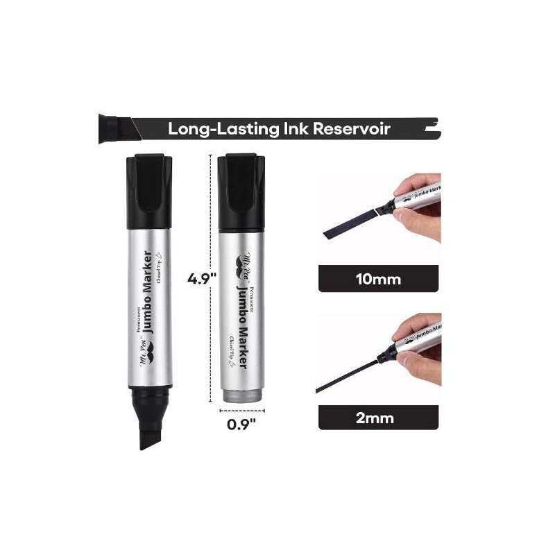 Mr. Pen- Jumbo Permanent Markers, 4 Pack, Chisel Tip, Black