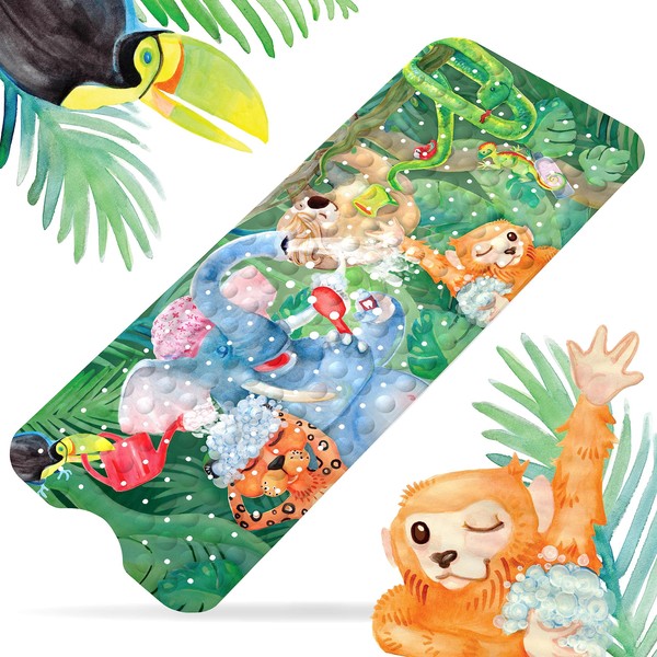 Toniamo Bath Mat for Children 'Jungle Shower', Non-Slip Bath Mat, 100 x 40 cm Long, Tested Quality, BPA-Free